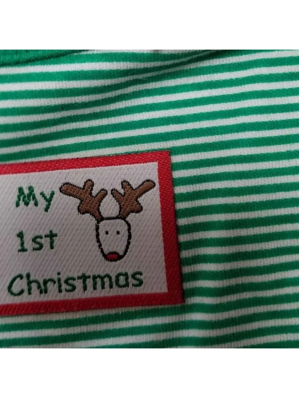 🧀 3/$15 BUNDLE 🧀My First Christmas Green/White Striped Short Sleeved Onesie